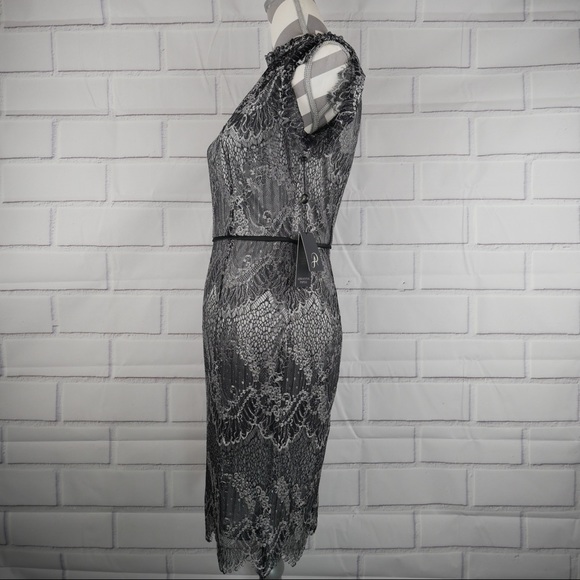 NWT Adrianna Papell sz 4 pewter/black lace dress - Picture 4 of 8